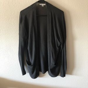 Gray waffle knit open cardigan